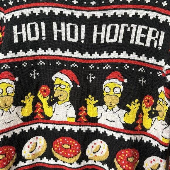 The Simpsons Sweater Men Small Black Ugly Christmas Party Ho Ho‎ Homer Donuts - Picture 1 of 4